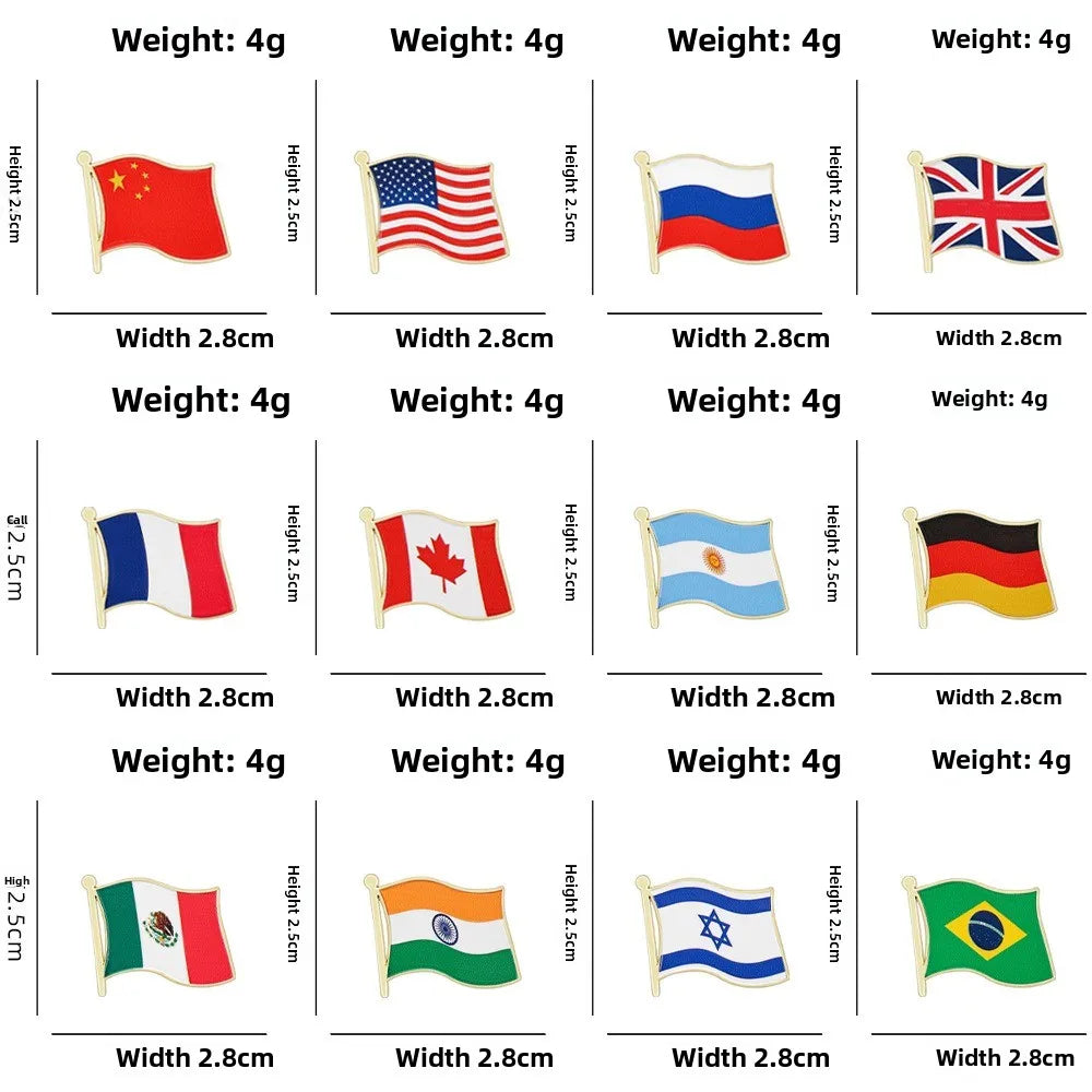 Flag Brooch Zinc Alloy Enamel UV Printed UK France USA Spain Flag Pin Badge for DIY Memorial Decoration Multi-function Clothes