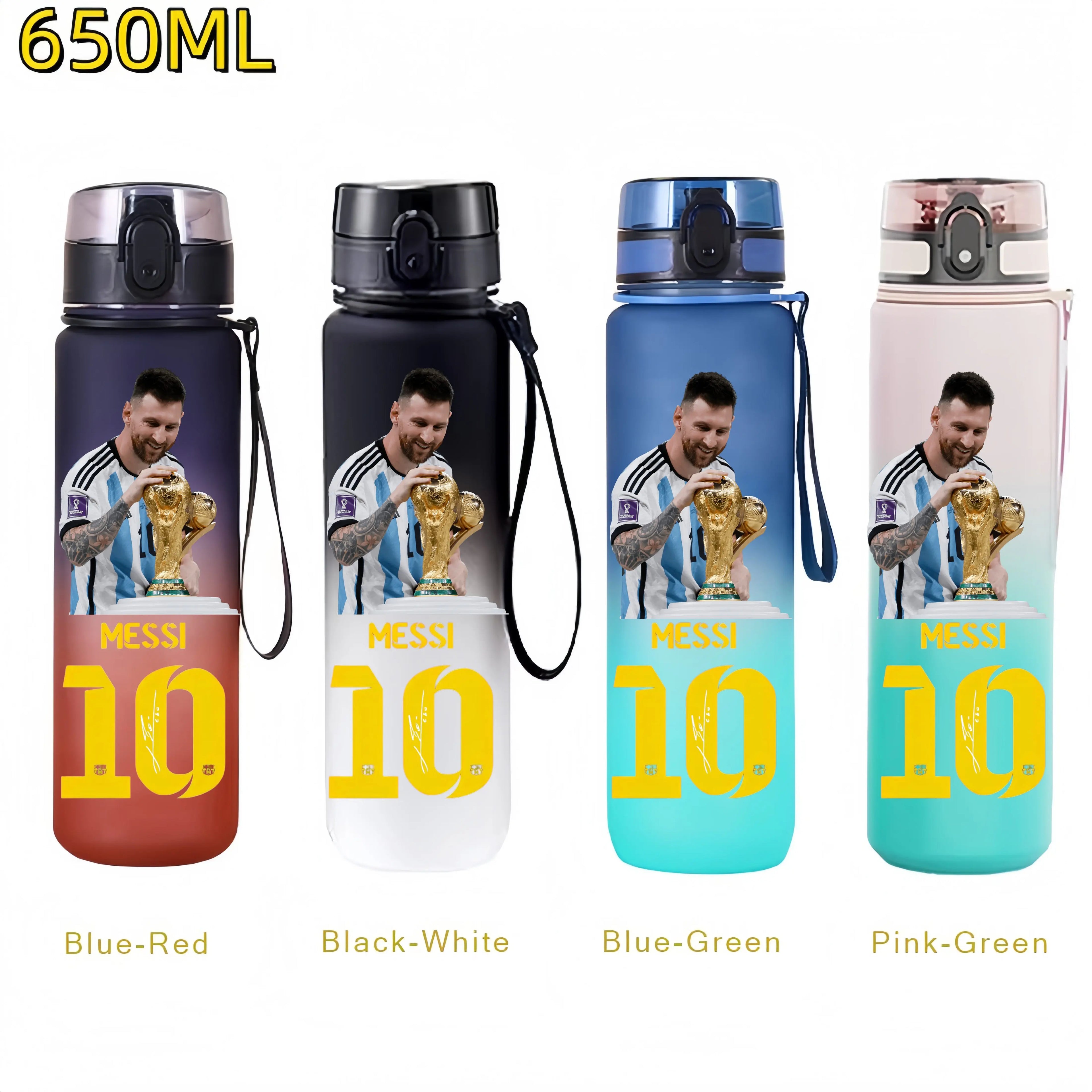 650MLRonaldo Messi Mbappé Sports Water Bottle Bulbasaur Squirtle Drinking Bottles Travel Cycling Hiking Exercise Gym Jugs