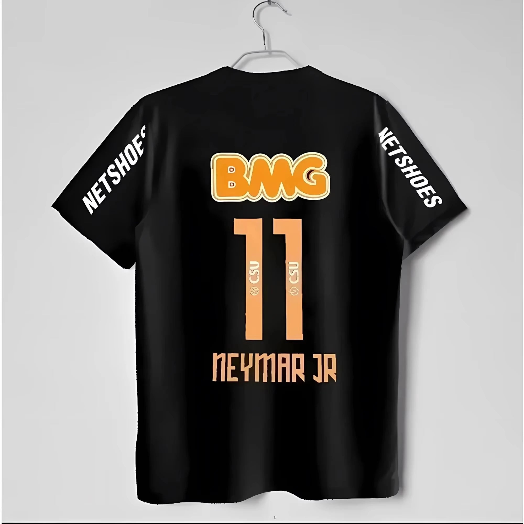 NEYmAR Retro Soccer Cotton Jersey T-Shirt Men 11 Number Player Print Black Short Sleeve Casual Football Fan Streetwear Tee Top