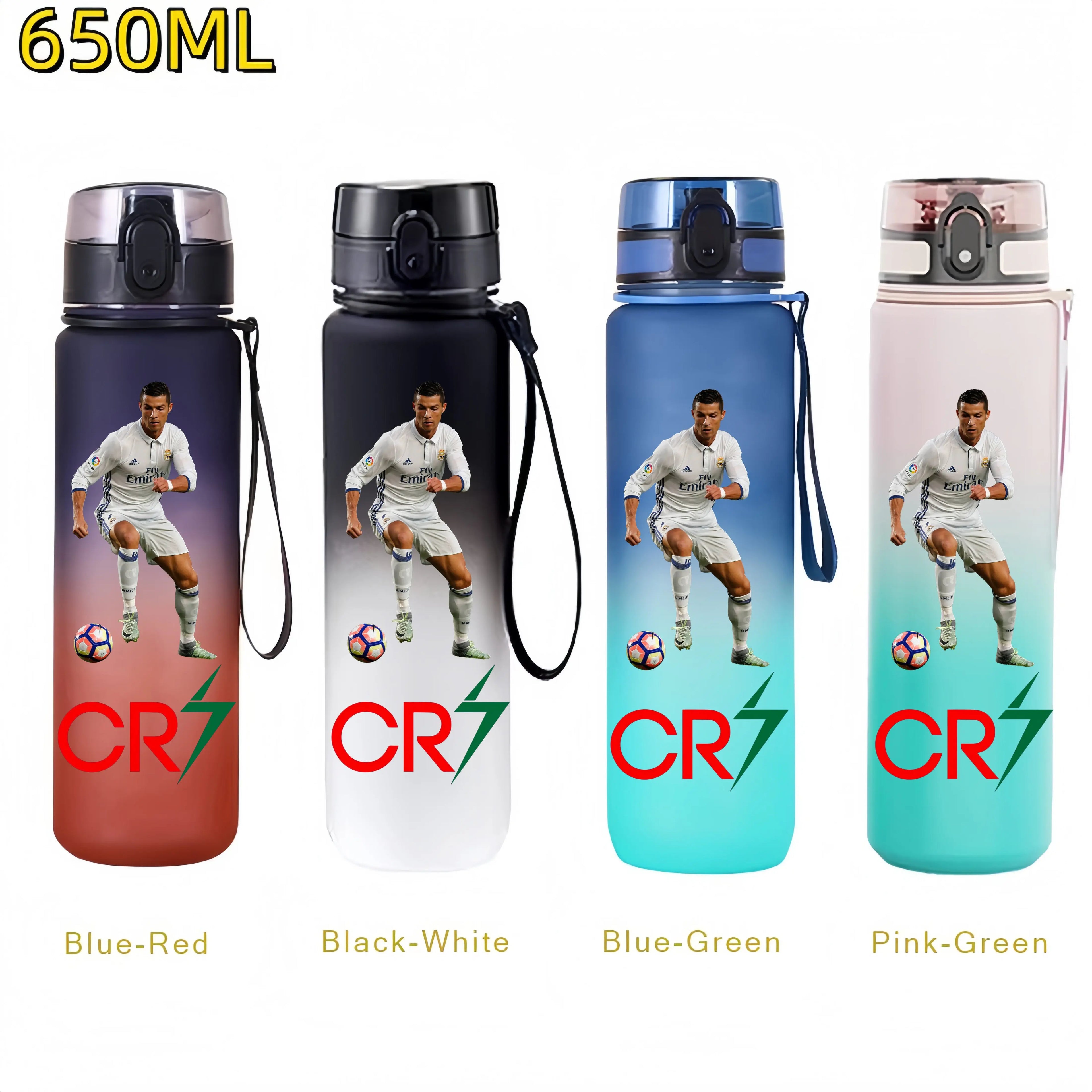 650MLRonaldo Messi Mbappé Sports Water Bottle Bulbasaur Squirtle Drinking Bottles Travel Cycling Hiking Exercise Gym Jugs