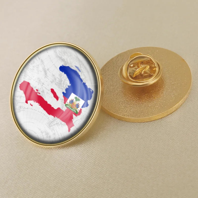 Haiti Haitians Map Flag National Emblem National Flower Brooches Badges Lapel Pins