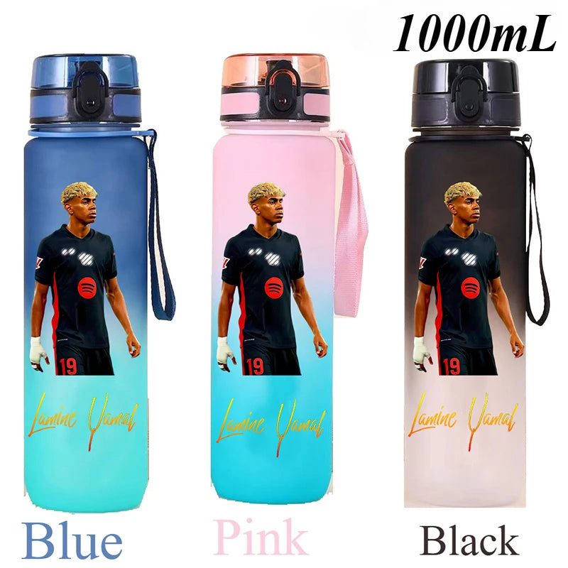 1000ml Football Star Straw Gourd Water Cup Lamine Yamal Large Capacity Sports Flip Cover Drinking Bottle Fans Support Items Gift