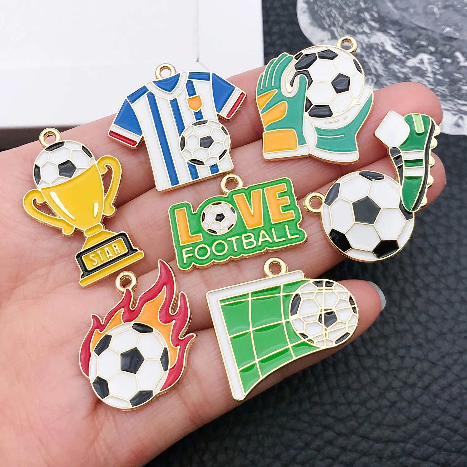 12Pcs Soccer Themed Charms Assortment Enamel Football Pendants for Bracelet Earring Craft