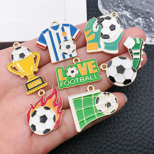 12Pcs Soccer Themed Charms Assortment Enamel Football Pendants for Bracelet Earring Craft