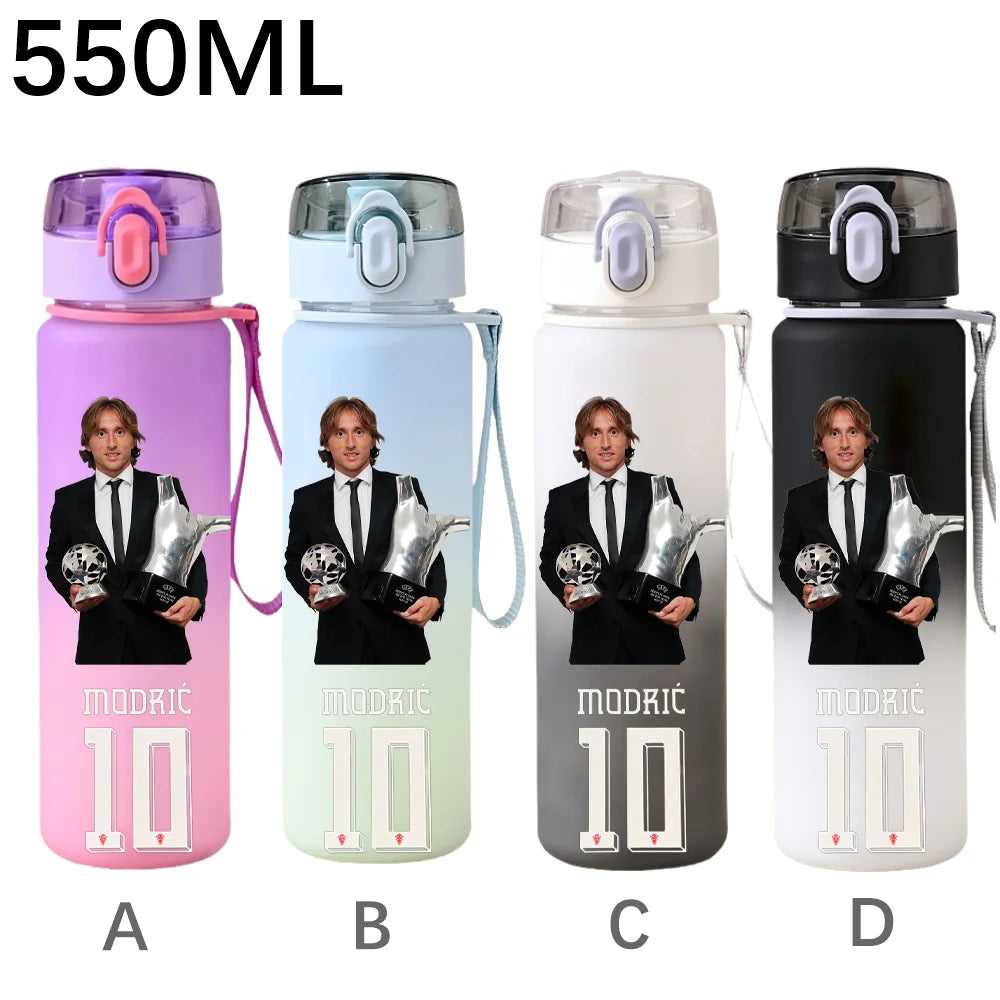 550ML Sports Water Bottle Ronaldo Messi Mbappé Plastic Cup Flip Cover Drinking Bottle With Portable Rope Tea Cup Fans Gifts