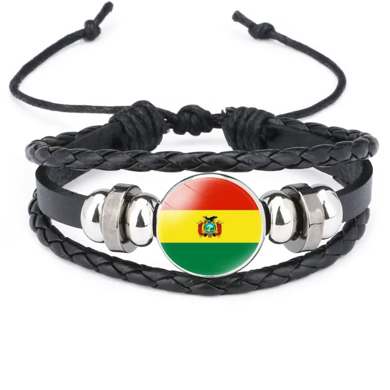 2024 South American Flag Bracelet for Men Venezuela Chile Argentina Bolivia Colombia Peru Brazil Charm Leather Multilayer Bangle