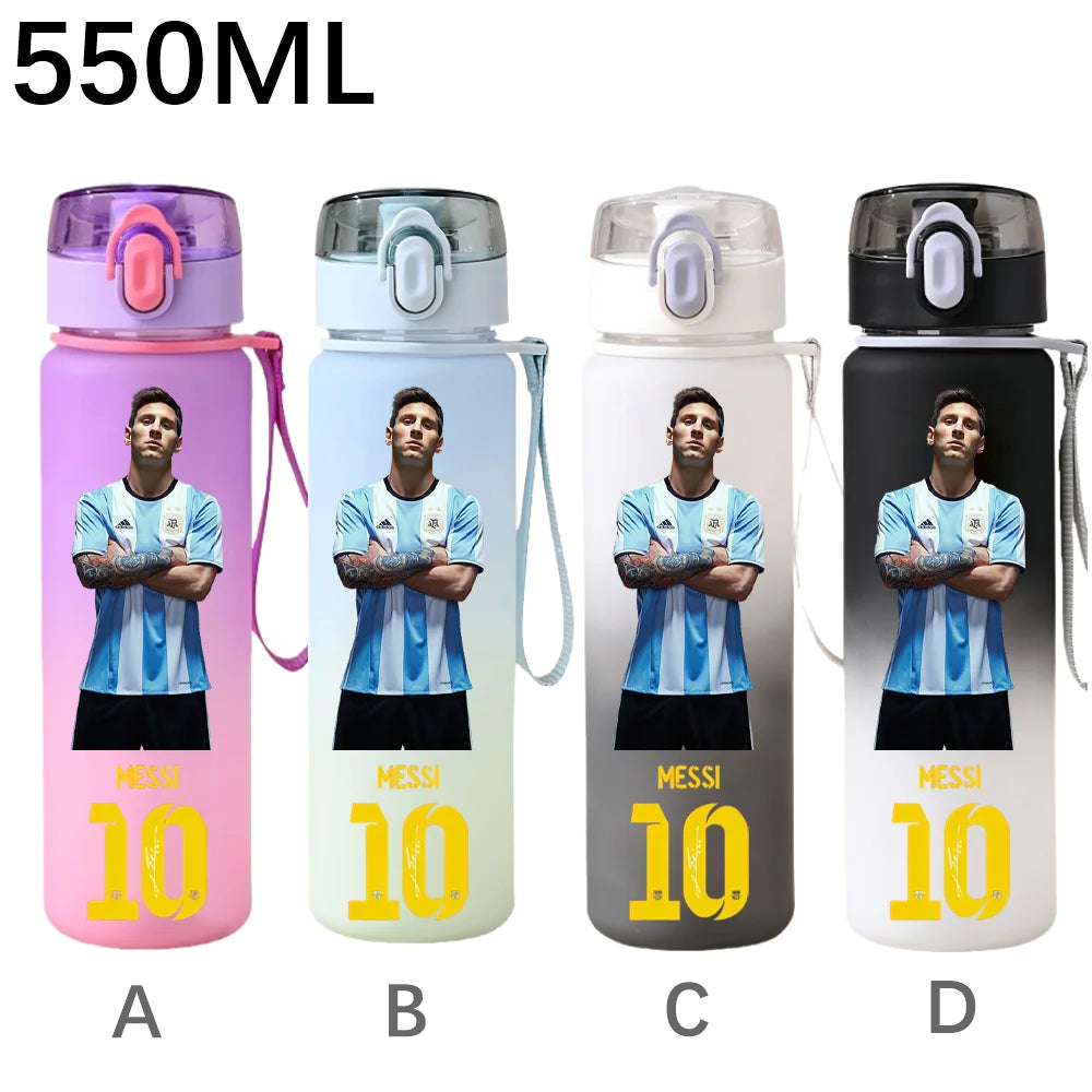 550ML Sports Water Bottle Ronaldo Messi Mbappé Plastic Cup Flip Cover Drinking Bottle With Portable Rope Tea Cup Fans Gifts