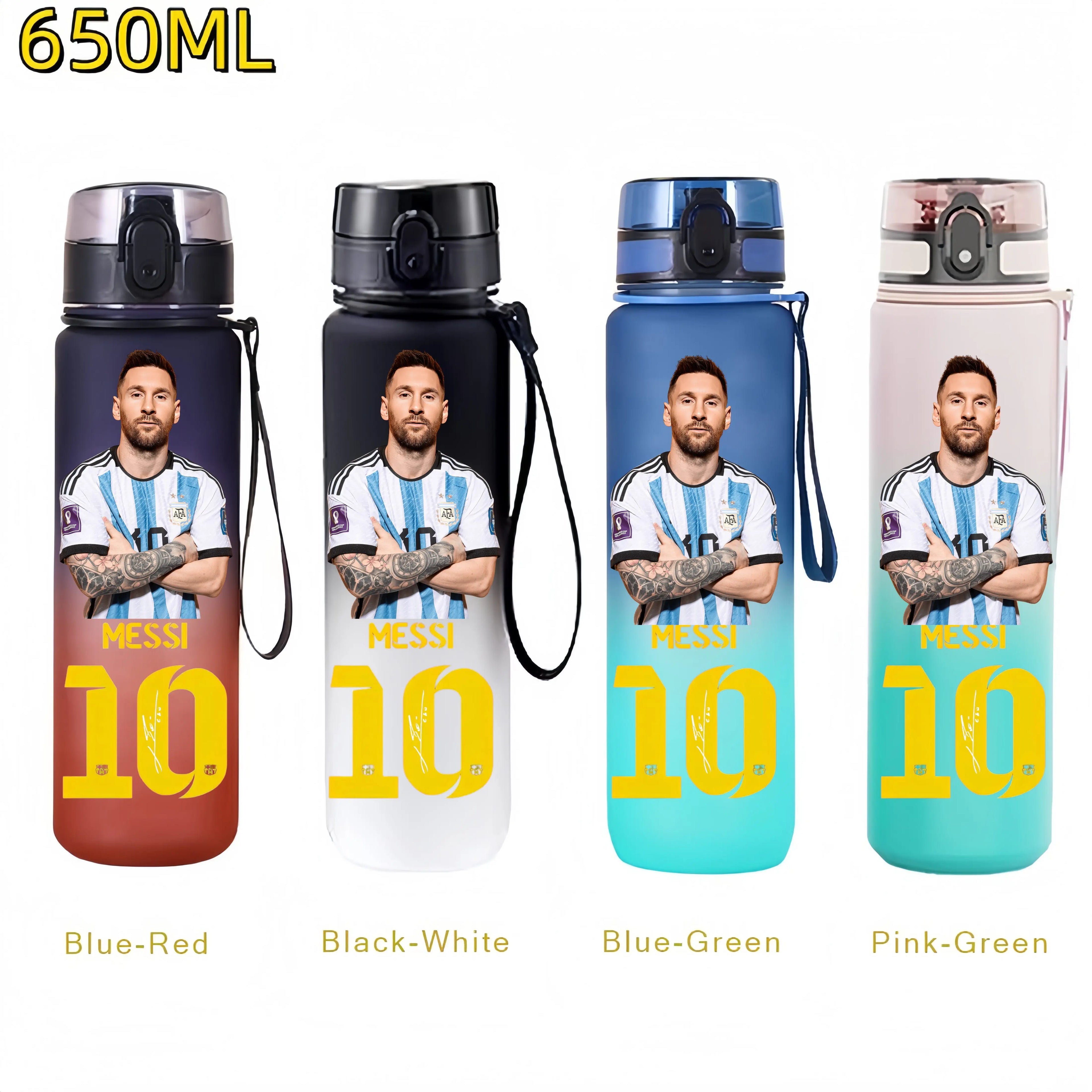 650MLRonaldo Messi Mbappé Sports Water Bottle Bulbasaur Squirtle Drinking Bottles Travel Cycling Hiking Exercise Gym Jugs