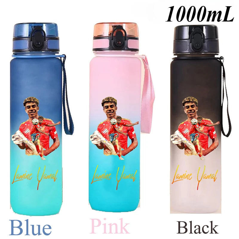 1000ml Football Star Straw Gourd Water Cup Lamine Yamal Large Capacity Sports Flip Cover Drinking Bottle Fans Support Items Gift