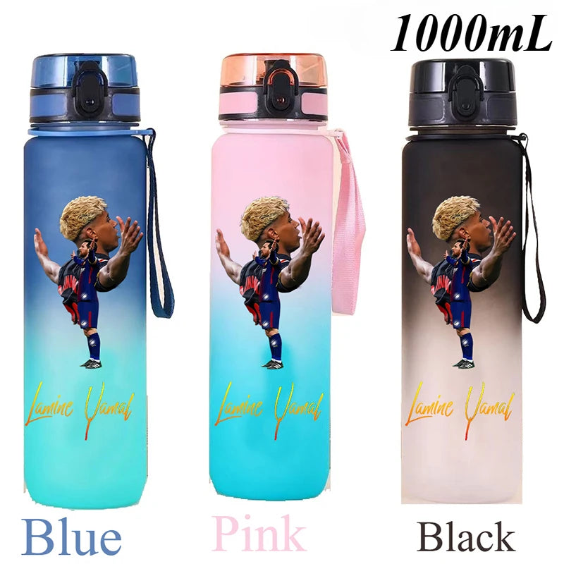 1000ml Football Star Straw Gourd Water Cup Lamine Yamal Large Capacity Sports Flip Cover Drinking Bottle Fans Support Items Gift
