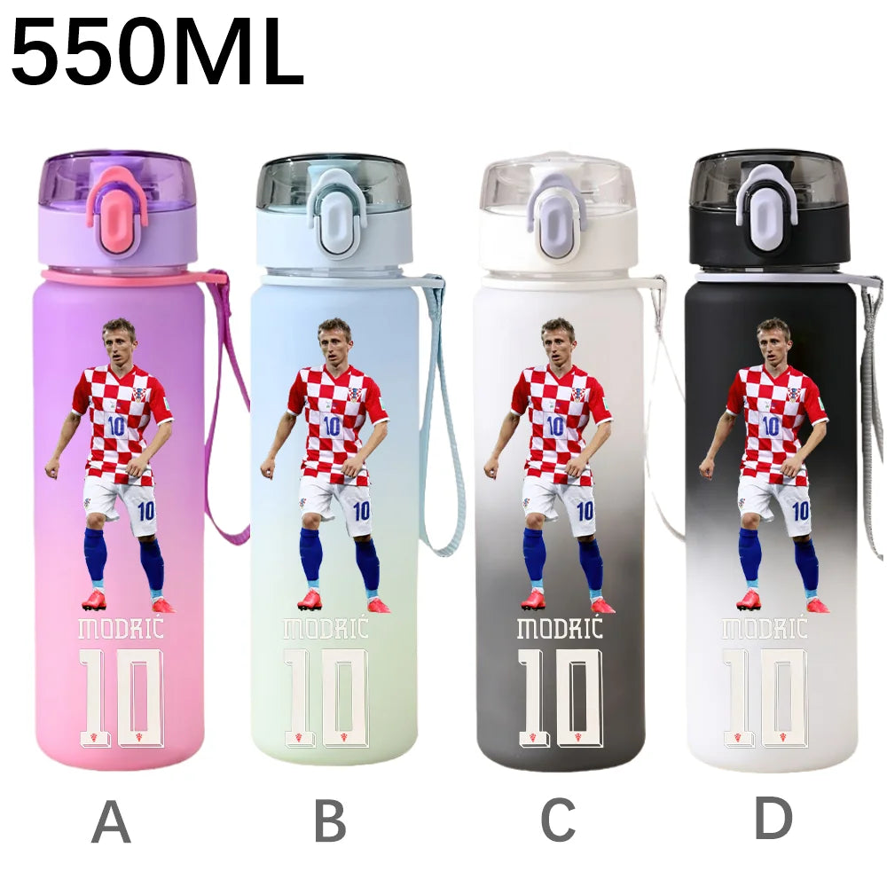 550ML Sports Water Bottle Ronaldo Messi Mbappé Plastic Cup Flip Cover Drinking Bottle With Portable Rope Tea Cup Fans Gifts