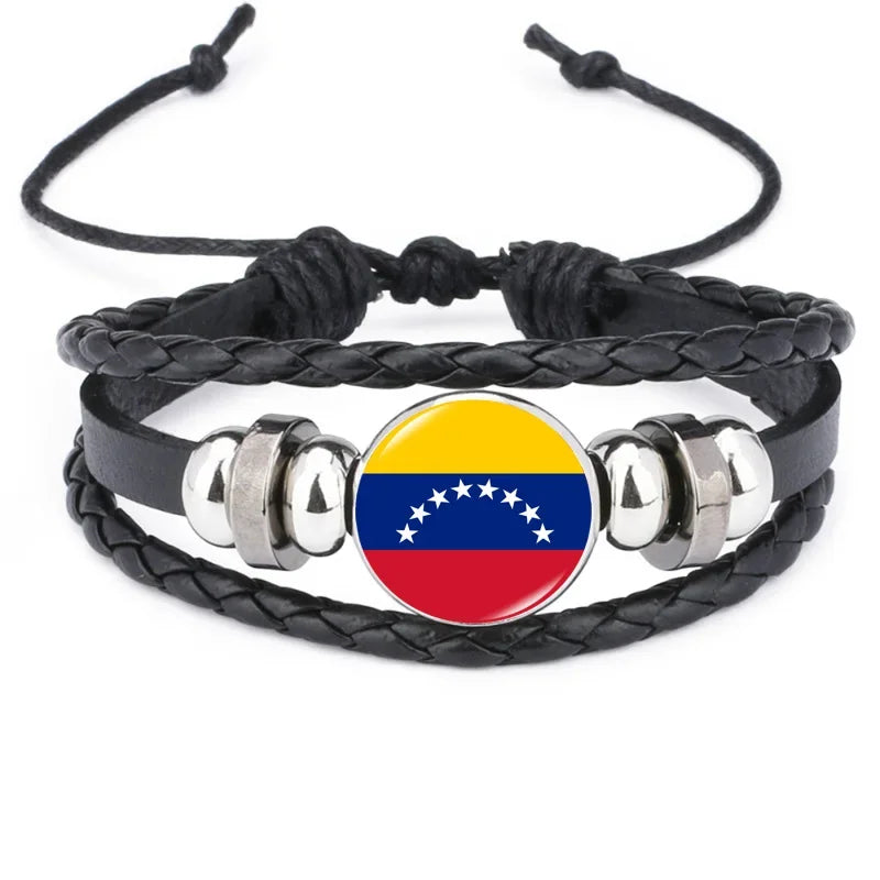 2024 South American Flag Bracelet for Men Venezuela Chile Argentina Bolivia Colombia Peru Brazil Charm Leather Multilayer Bangle