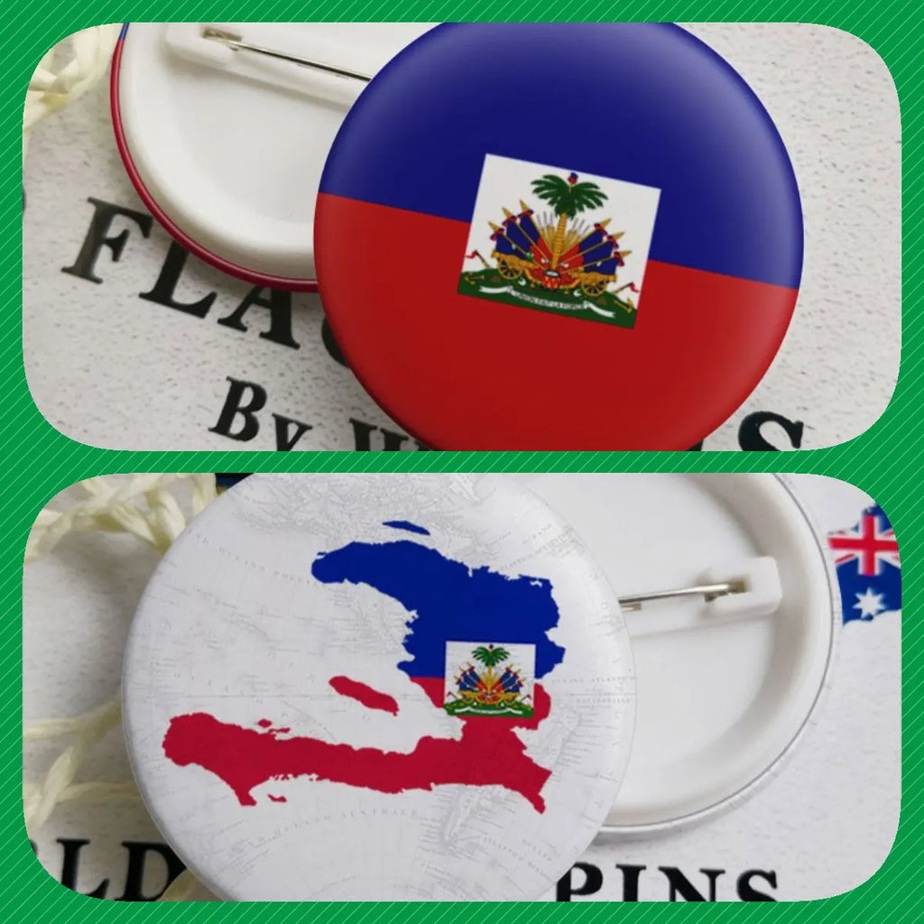 Haiti Haitians Map Flag National Emblem National Flower Brooches Badges Lapel Pins