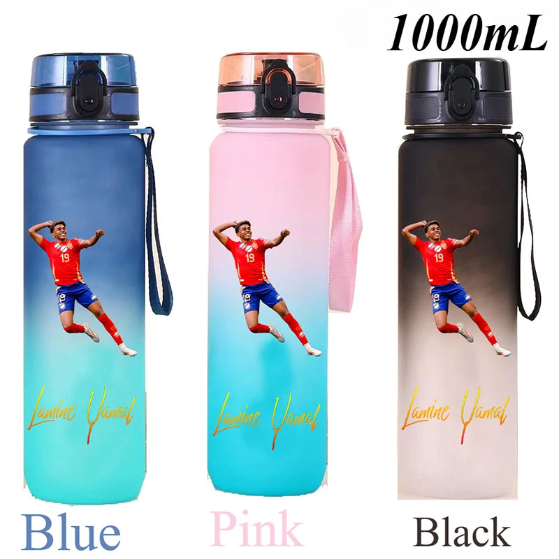 1000ml Football Star Straw Gourd Water Cup Lamine Yamal Large Capacity Sports Flip Cover Drinking Bottle Fans Support Items Gift