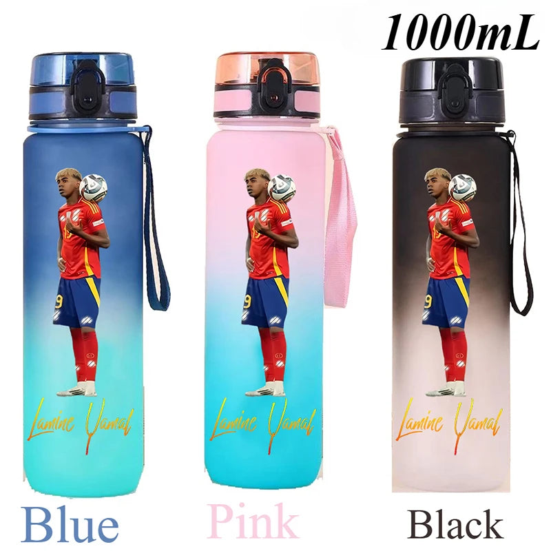 1000ml Football Star Straw Gourd Water Cup Lamine Yamal Large Capacity Sports Flip Cover Drinking Bottle Fans Support Items Gift