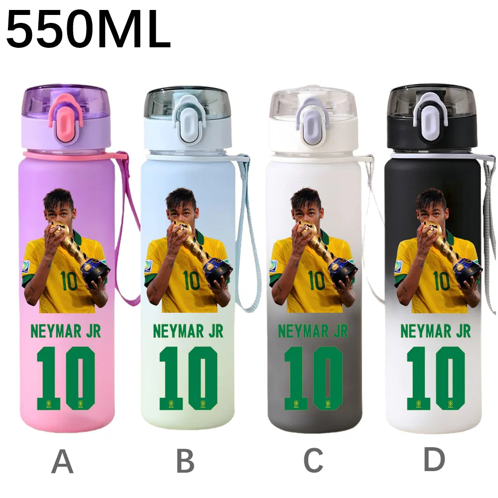 550ML Sports Water Bottle Ronaldo Messi Mbappé Plastic Cup Flip Cover Drinking Bottle With Portable Rope Tea Cup Fans Gifts