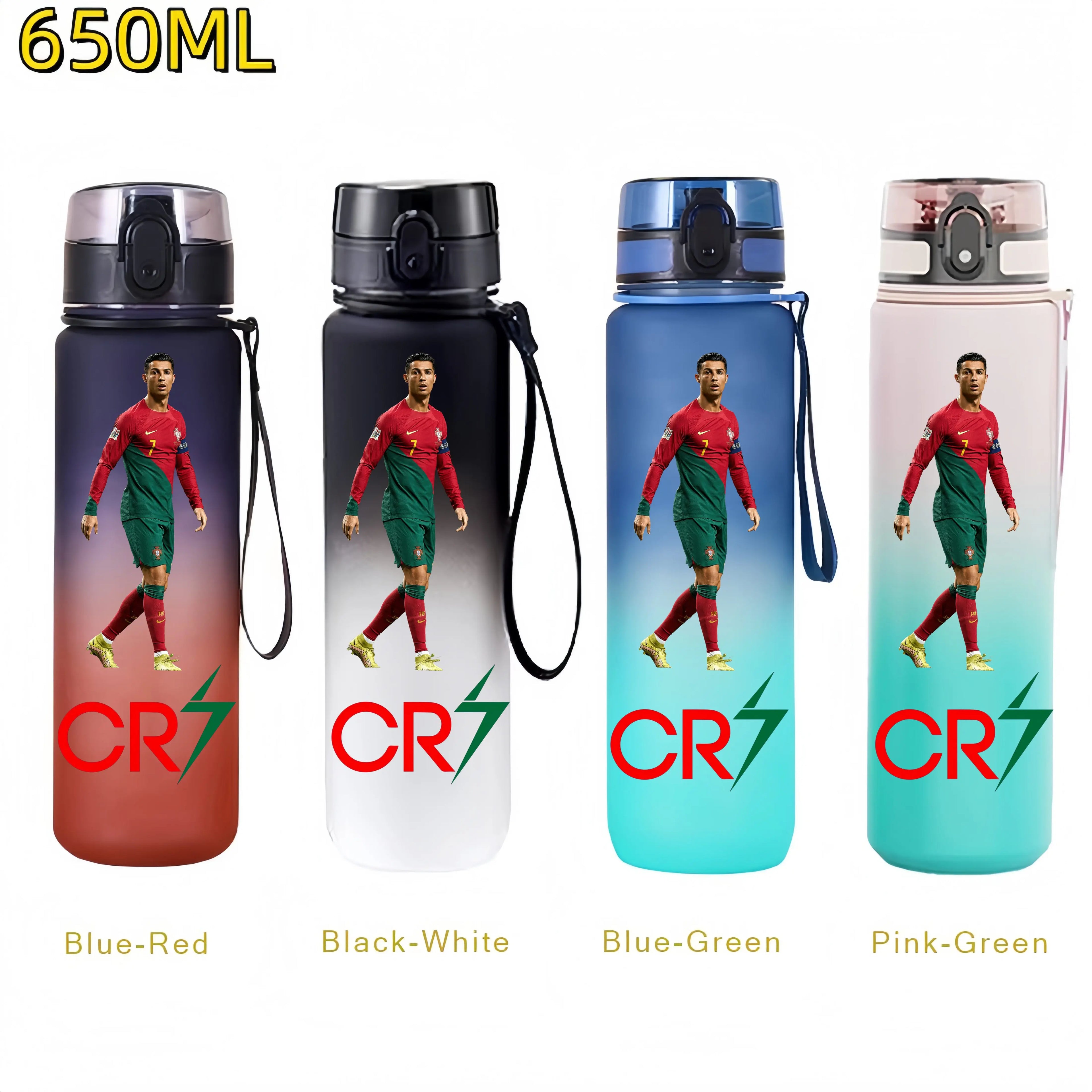 650MLRonaldo Messi Mbappé Sports Water Bottle Bulbasaur Squirtle Drinking Bottles Travel Cycling Hiking Exercise Gym Jugs