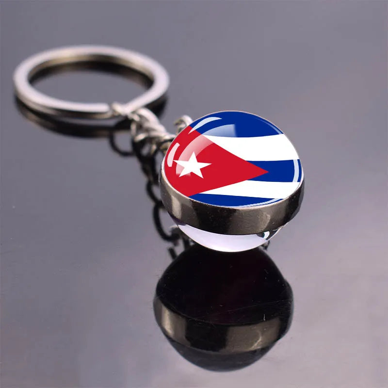 North American Countries Flag Keychains Glass Ball Keyring United States Mexico Canada Country National Flag Jewelry Key Chains