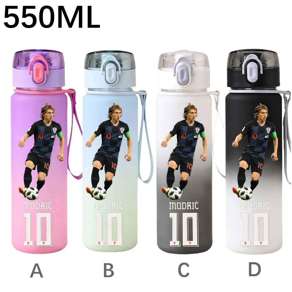 550ML Sports Water Bottle Ronaldo Messi Mbappé Plastic Cup Flip Cover Drinking Bottle With Portable Rope Tea Cup Fans Gifts