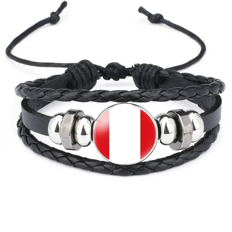 2024 South American Flag Bracelet for Men Venezuela Chile Argentina Bolivia Colombia Peru Brazil Charm Leather Multilayer Bangle