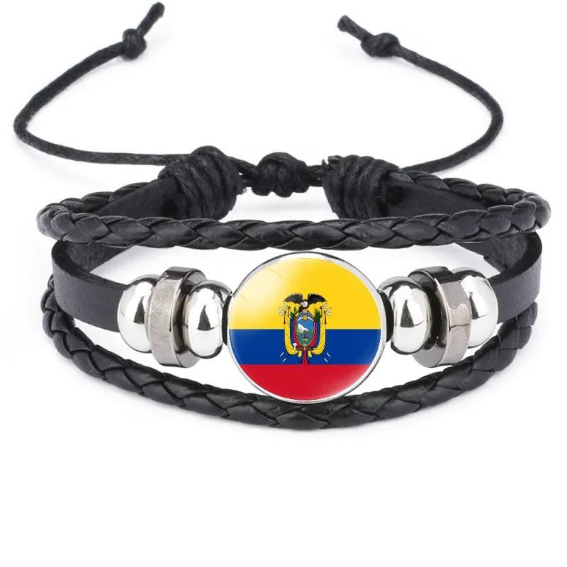 2024 South American Flag Bracelet for Men Venezuela Chile Argentina Bolivia Colombia Peru Brazil Charm Leather Multilayer Bangle