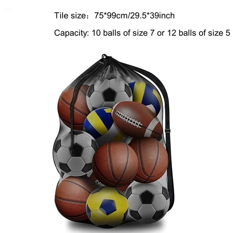 Extra Large Mesh Sports Ball Bag Drawstring Backpack with Zipper Pocket for Soccer Basketball Volleyball Football Gym Training T