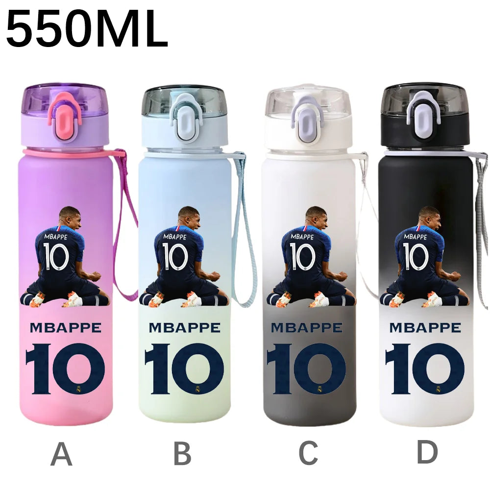 550ML Sports Water Bottle Ronaldo Messi Mbappé Plastic Cup Flip Cover Drinking Bottle With Portable Rope Tea Cup Fans Gifts