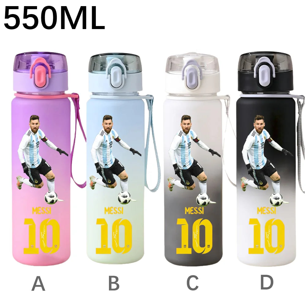 550ML Sports Water Bottle Ronaldo Messi Mbappé Plastic Cup Flip Cover Drinking Bottle With Portable Rope Tea Cup Fans Gifts
