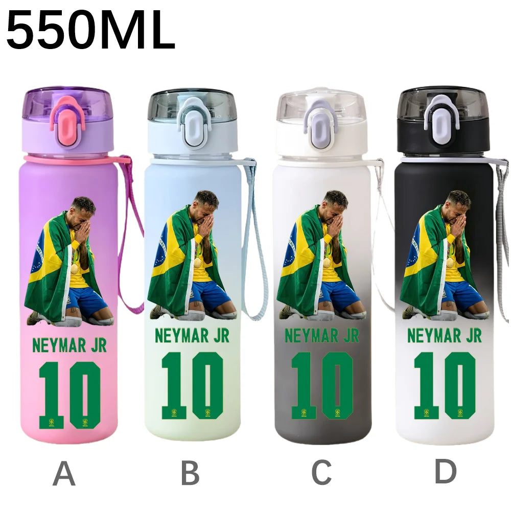 550ML Sports Water Bottle Ronaldo Messi Mbappé Plastic Cup Flip Cover Drinking Bottle With Portable Rope Tea Cup Fans Gifts