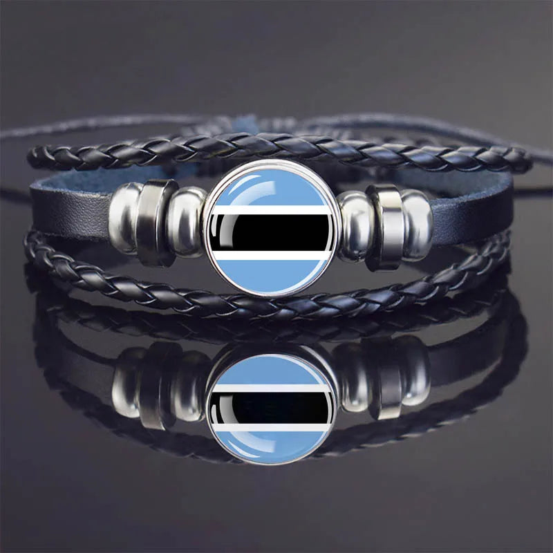 Africa Country Flag Bracelets Men Women Algeria Sudan Tunisia Morocco Flag Glass Dome Black Leather Charm Bangles Punk Jewelry