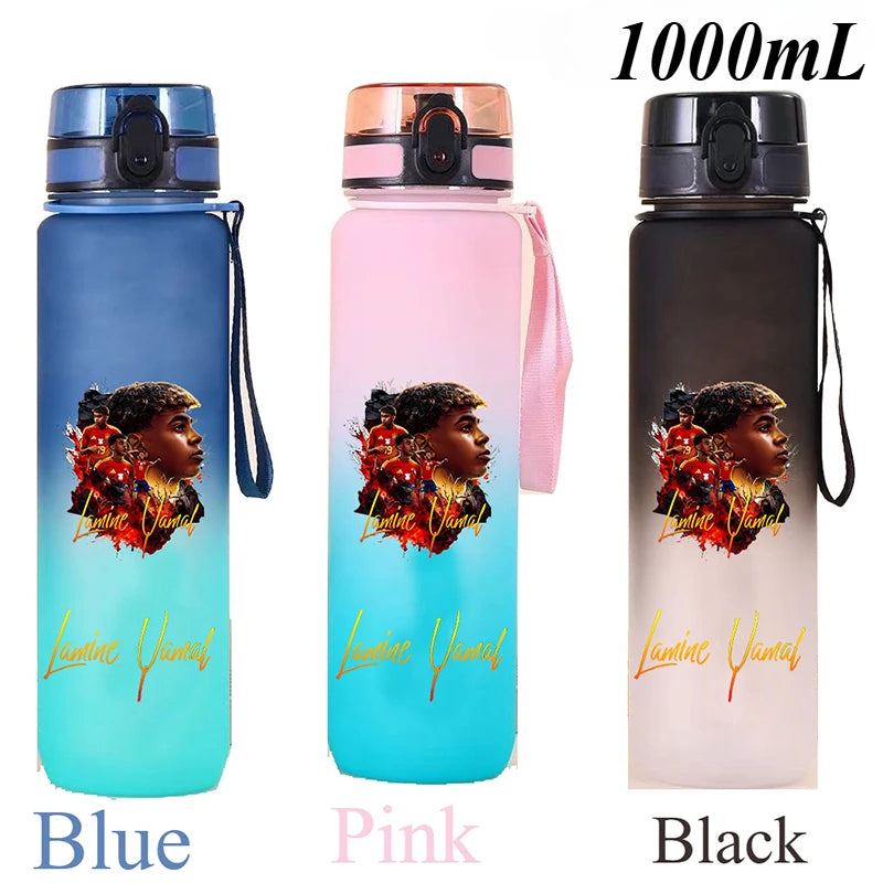1000ml Football Star Straw Gourd Water Cup Lamine Yamal Large Capacity Sports Flip Cover Drinking Bottle Fans Support Items Gift