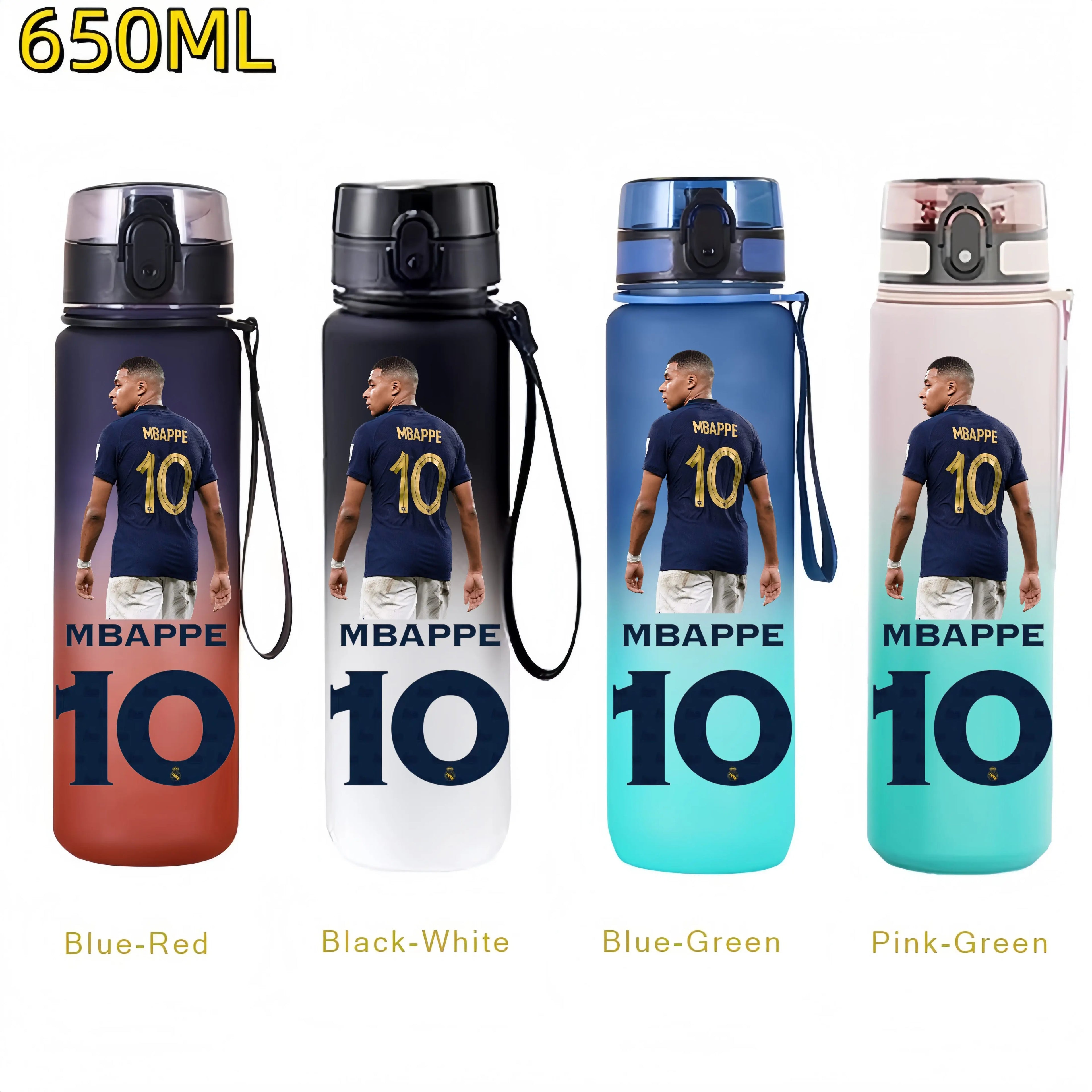 650MLRonaldo Messi Mbappé Sports Water Bottle Bulbasaur Squirtle Drinking Bottles Travel Cycling Hiking Exercise Gym Jugs