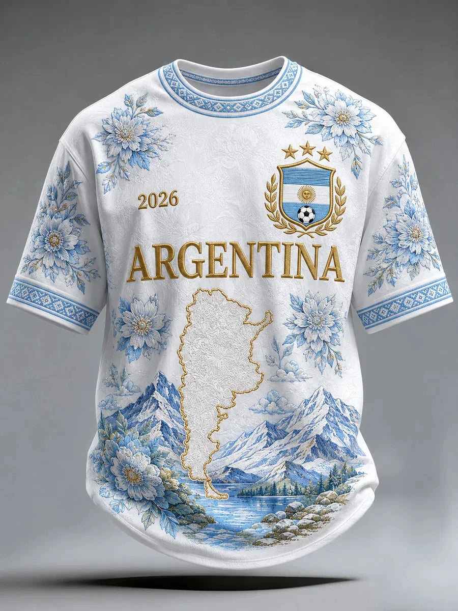 2026 ArgentinaTeam 3D Full Print Football Jersey, Quick Dry Breathable Daily Training Sports Tees for Men Women