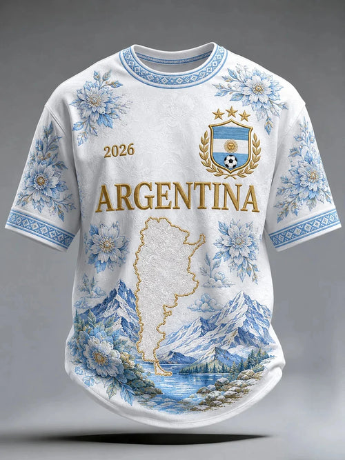 2026 ArgentinaTeam 3D Full Print Football Jersey, Quick Dry Breathable Daily Training Sports Tees for Men Women