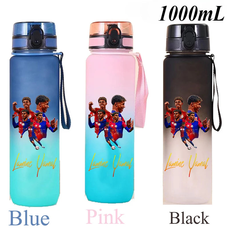 1000ml Football Star Straw Gourd Water Cup Lamine Yamal Large Capacity Sports Flip Cover Drinking Bottle Fans Support Items Gift
