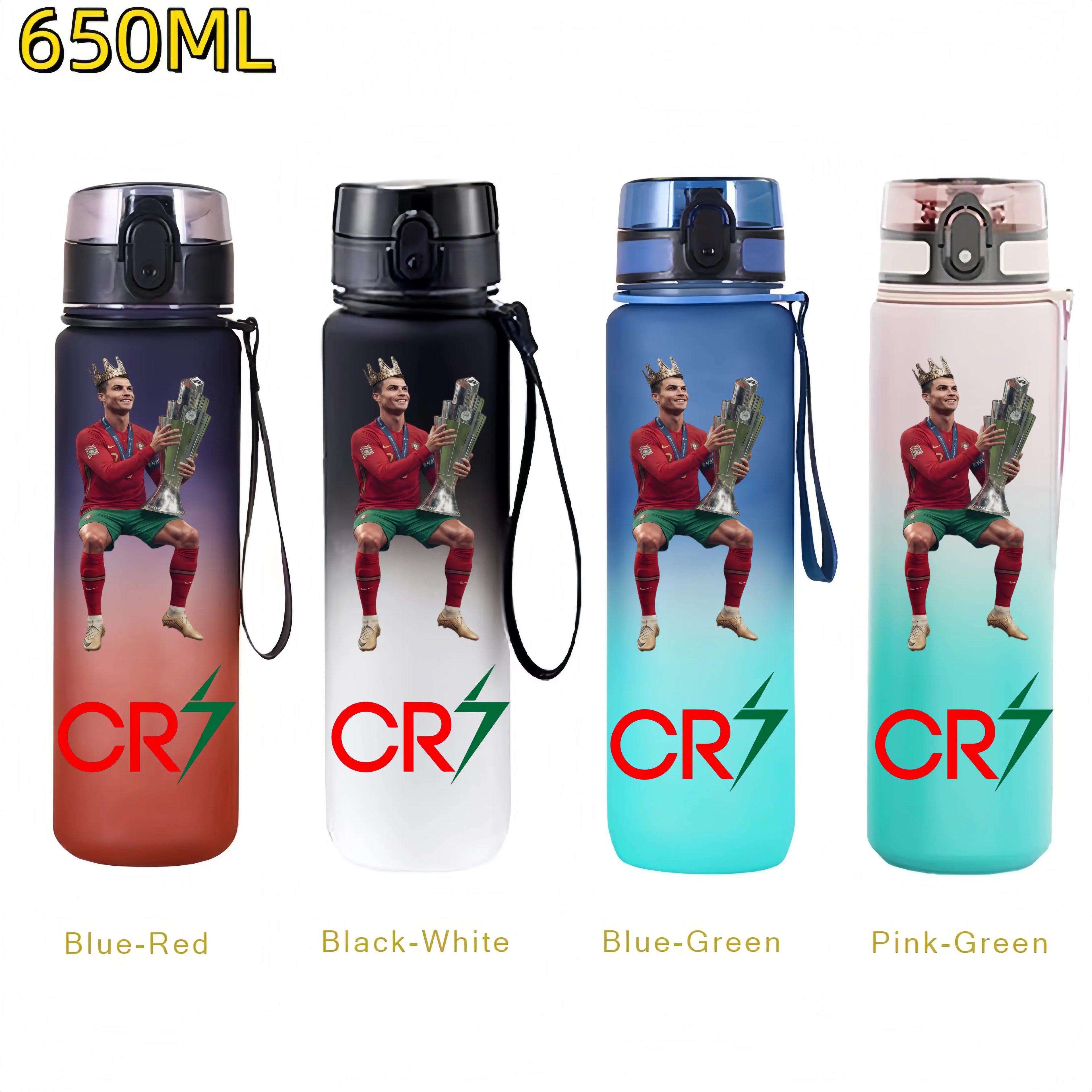 650MLRonaldo Messi Mbappé Sports Water Bottle Bulbasaur Squirtle Drinking Bottles Travel Cycling Hiking Exercise Gym Jugs