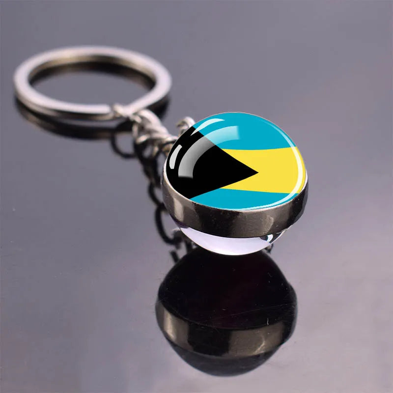 North American Countries Flag Keychains Glass Ball Keyring United States Mexico Canada Country National Flag Jewelry Key Chains