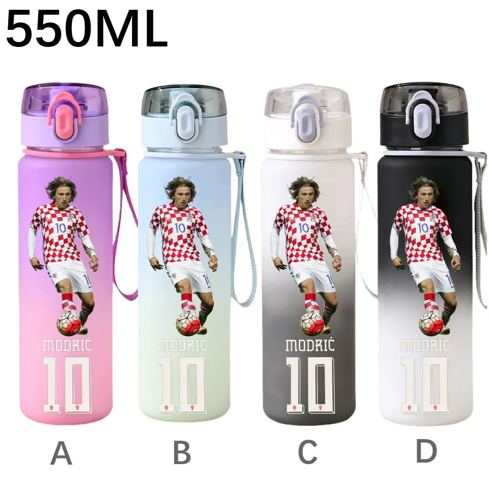 550ML Sports Water Bottle Ronaldo Messi Mbappé Plastic Cup Flip Cover Drinking Bottle With Portable Rope Tea Cup Fans Gifts