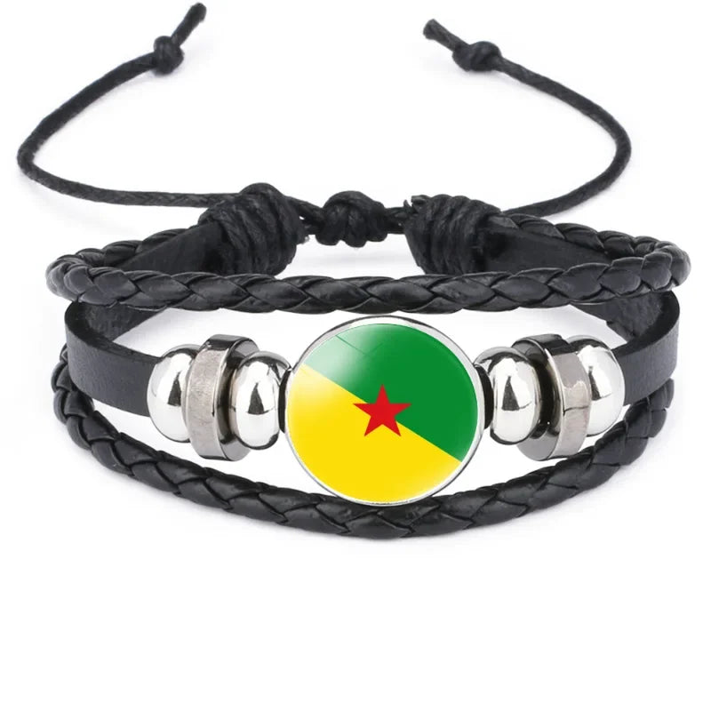 2024 South American Flag Bracelet for Men Venezuela Chile Argentina Bolivia Colombia Peru Brazil Charm Leather Multilayer Bangle