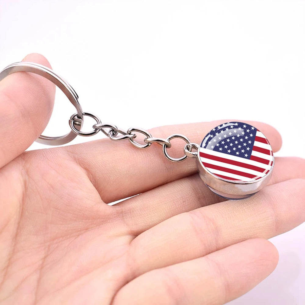 North American Countries Flag Keychains Glass Ball Keyring United States Mexico Canada Country National Flag Jewelry Key Chains