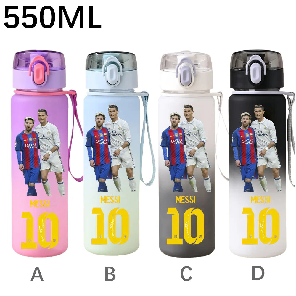 550ML Sports Water Bottle Ronaldo Messi Mbappé Plastic Cup Flip Cover Drinking Bottle With Portable Rope Tea Cup Fans Gifts