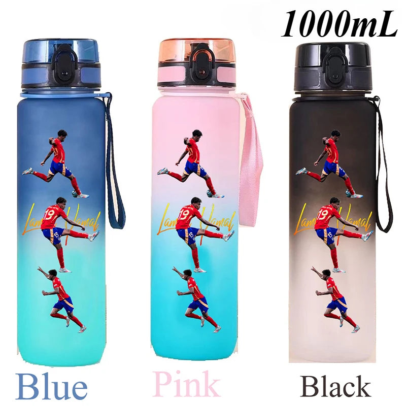 1000ml Football Star Straw Gourd Water Cup Lamine Yamal Large Capacity Sports Flip Cover Drinking Bottle Fans Support Items Gift