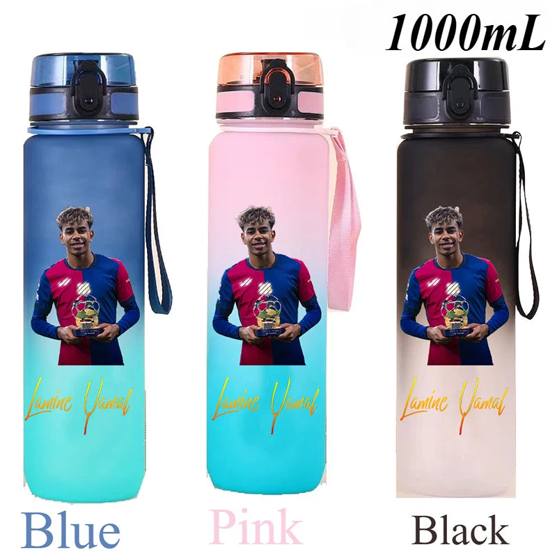 1000ml Football Star Straw Gourd Water Cup Lamine Yamal Large Capacity Sports Flip Cover Drinking Bottle Fans Support Items Gift