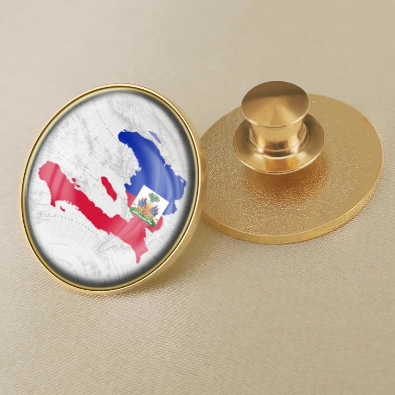 Haiti Haitians Map Flag National Emblem National Flower Brooches Badges Lapel Pins
