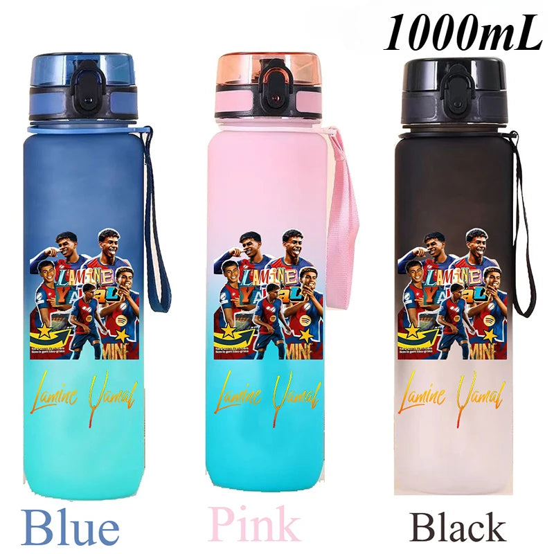 1000ml Football Star Straw Gourd Water Cup Lamine Yamal Large Capacity Sports Flip Cover Drinking Bottle Fans Support Items Gift