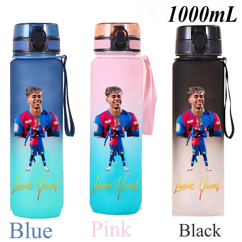 1000ml Football Star Straw Gourd Water Cup Lamine Yamal Large Capacity Sports Flip Cover Drinking Bottle Fans Support Items Gift