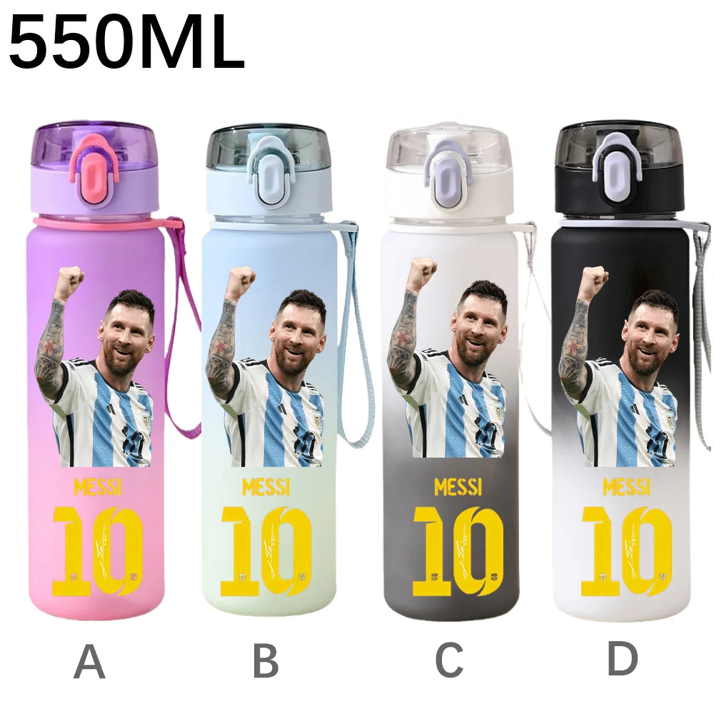 550ML Sports Water Bottle Ronaldo Messi Mbappé Plastic Cup Flip Cover Drinking Bottle With Portable Rope Tea Cup Fans Gifts