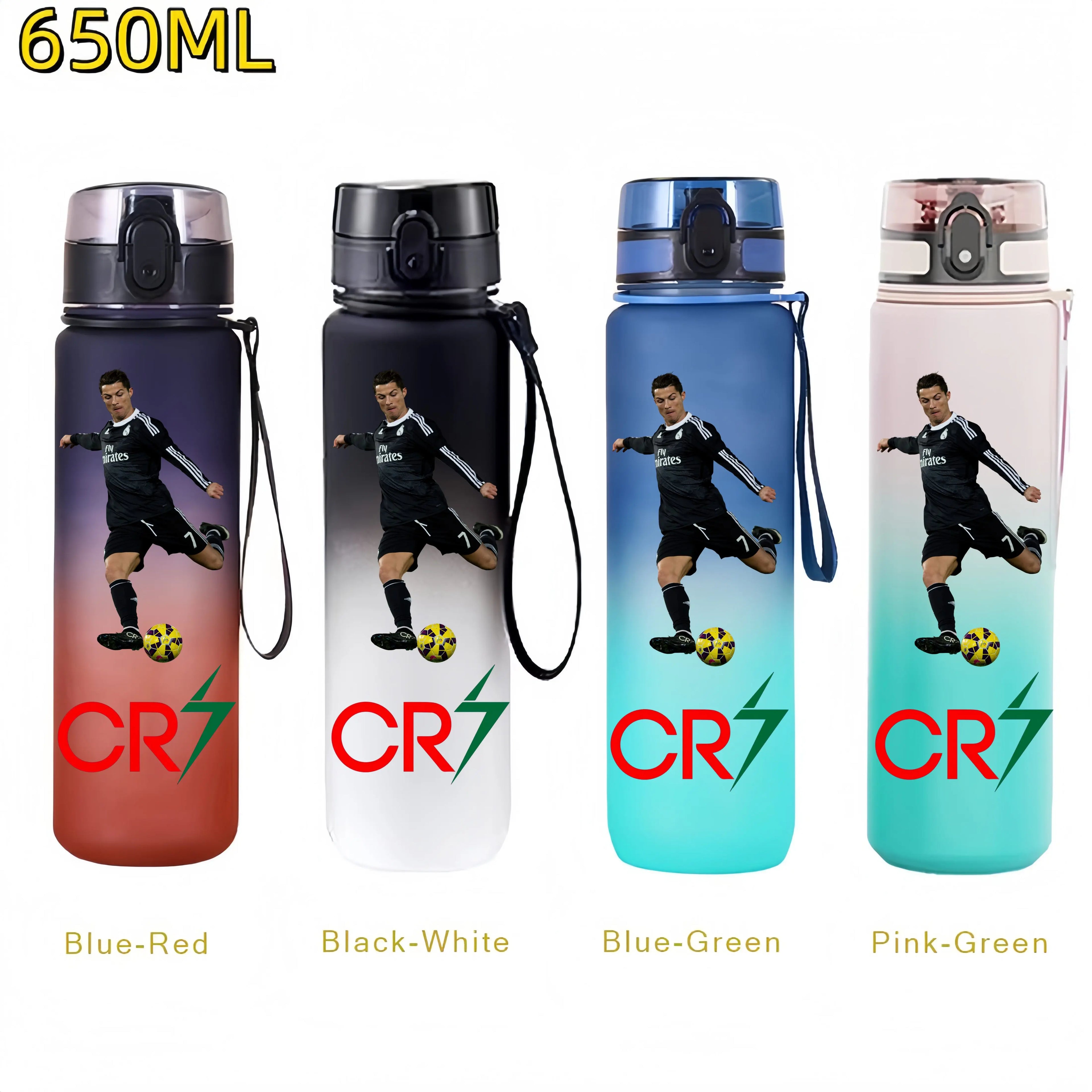 650MLRonaldo Messi Mbappé Sports Water Bottle Bulbasaur Squirtle Drinking Bottles Travel Cycling Hiking Exercise Gym Jugs