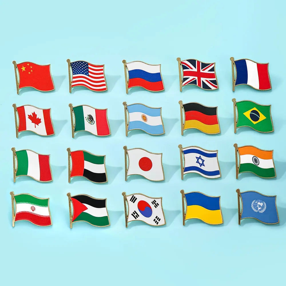 Flag Brooch Zinc Alloy Enamel UV Printed UK France USA Spain Flag Pin Badge for DIY Memorial Decoration Multi-function Clothes